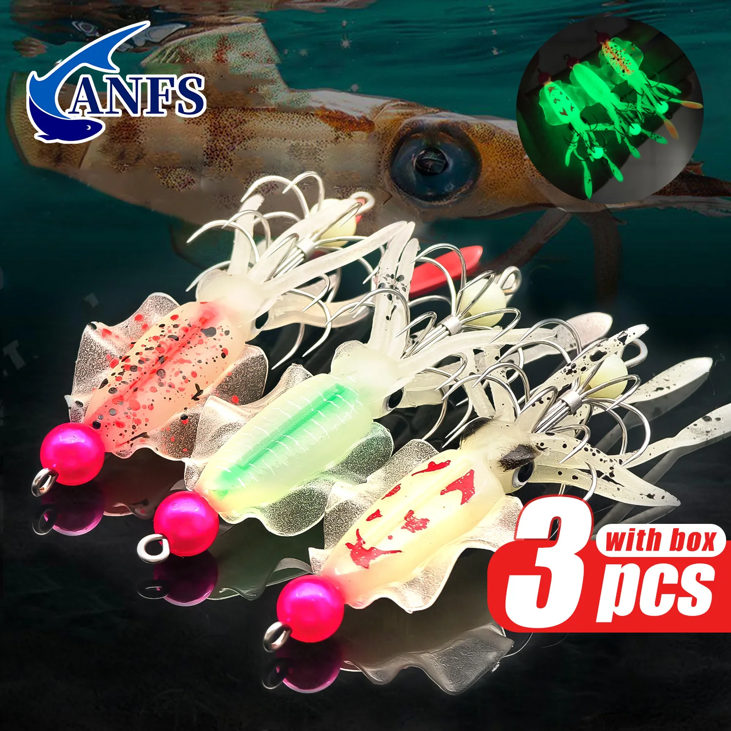 ANFS 3pcs Luminous Squid Jig S - Fishing Hook Assortment recension och pris