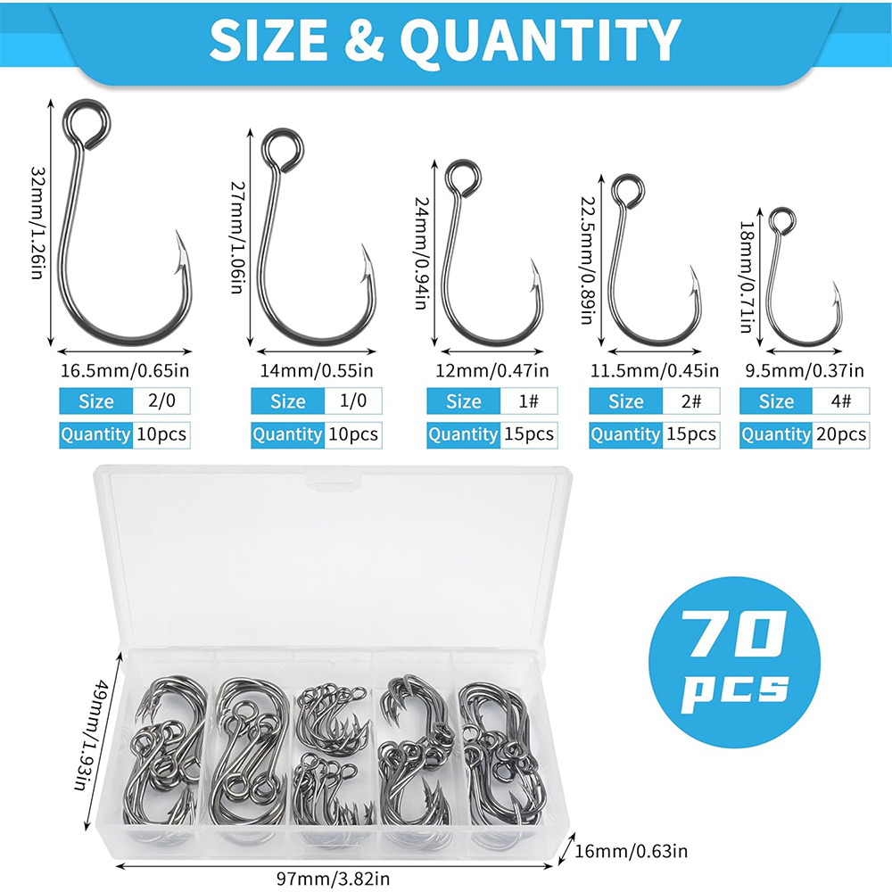 70Pcs Fishing Inline Single Ho - Fishing Hook Assortment recension och pris